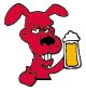Cartoon red dog holding beer