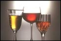 Different types of wine glasses with different types of wine